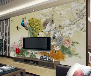 Юго-Восточная Азия павлин цветок птица пион телевизор диван фон наклейки на стены пользовательские 3D обои любого размера фреска фото фотопленка