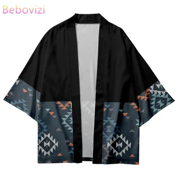 Японская Уличная одежда Геометрия Кимоно Кардиган Женщины Мужчины Юката Харадзюку Хаори Халат Косплей Кимоно Рубашка Традиционная одежда