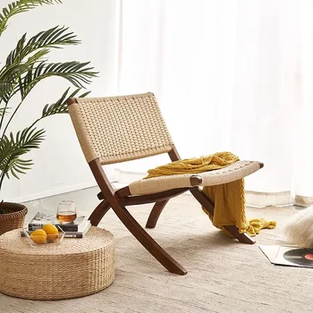 Японский ротанговый складной стул для отдыха на балконе, простой современный одноместный ротанговый стул для домашнего отдыха, ленивый стул