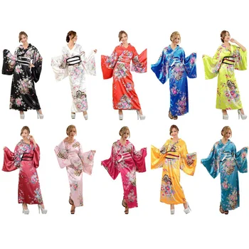 Японское традиционное кимоно для женщин, длинный халат с цветочным принтом, аниме-косплей Костюм для сценических выступлений