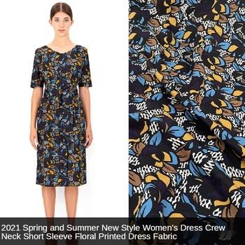 145 см шириной 2021, Весна/лето, Новое женское модное платье из 100% полиэстера с принтом, ткань для шитья ручной работы Alibaba Express