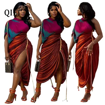 QILI-Женское разноцветное плиссированное платье нестандартной формы, одежда с позиционным принтом, весна, лето, новинка