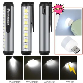 USB перезаряжаемый мини светодиодный фонарик с зажимом-магнитом, рабочий фонарь, портативный аварийный фонарь Type-C Light, водонепроницаемый фонарик