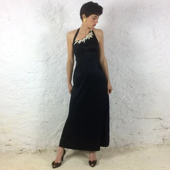 Yipeisha Черное вечернее платье трапециевидной формы без рукавов Женские аппликации на бретелях для официальных мероприятий Длиной по щиколотку с открытой спиной Выпускные платья