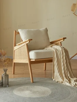 Диван-кресло в японском стиле для одного человека, спальня с балконом из массива дерева, бревенчатый стул для отдыха, плетеная из ротанга семья, спинки чайных стульев