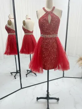 Красная сексуальная юбка без рукавов с открытыми плечами, облегающая шею, облегающая вечернее платье для выступлений M1879