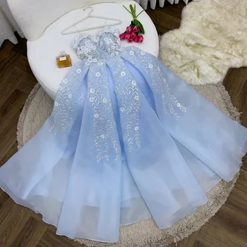 Светло-голубые вечерние платья для женщин 2024 Без бретелек для девочек из Саудовской Аравии, короткие платья для выпускного вечера, праздничное платье для приема гостей
