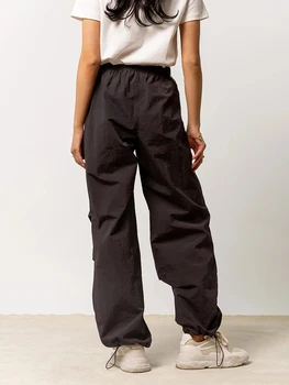 Стрейчевые брюки-карго с высокой талией, женские Мешковатые, с множеством карманов, свободного кроя, прямые, широкие брюки Y2K